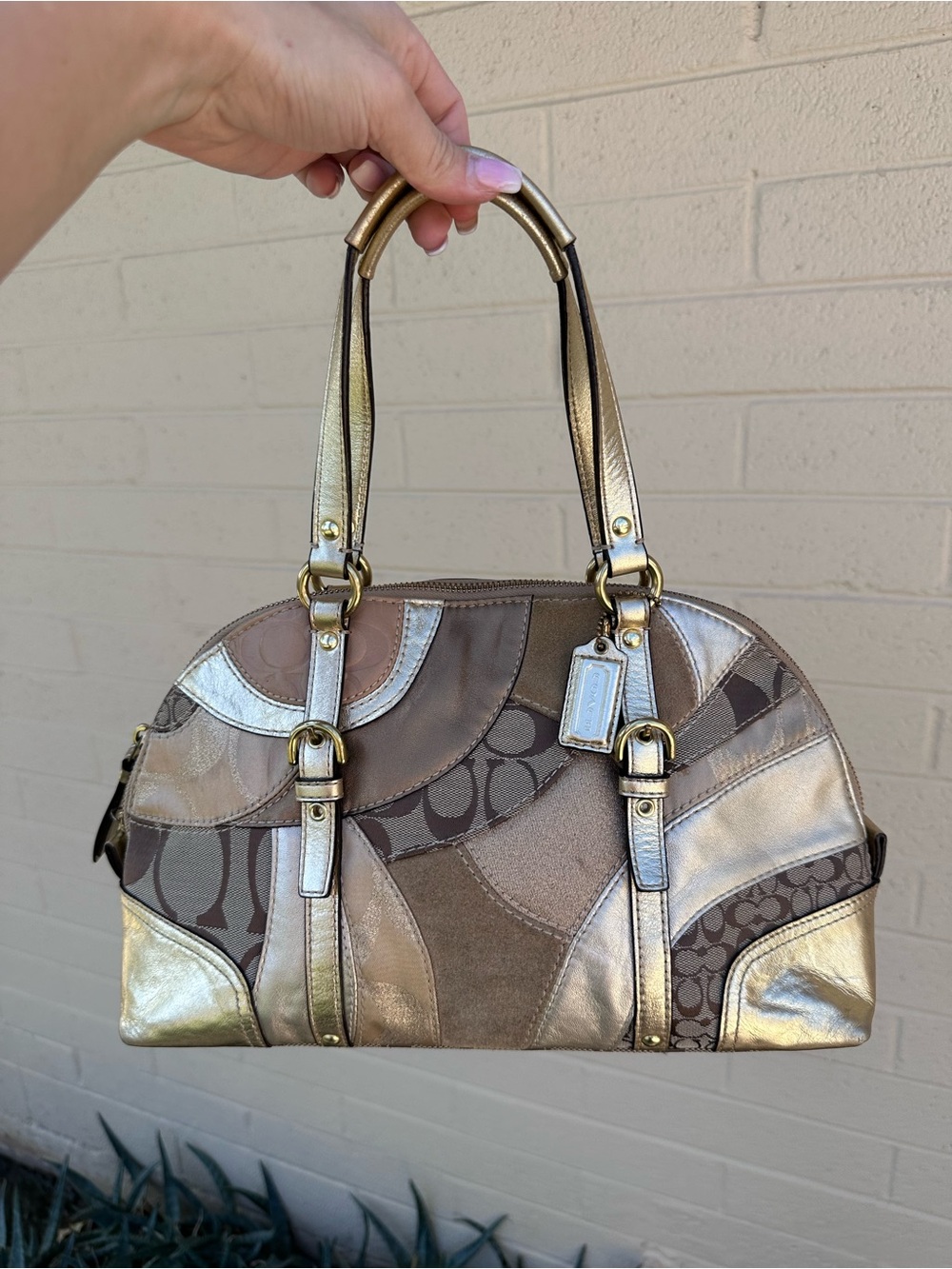 Gold coach mosiac quilted signature patchwork satchel y2k